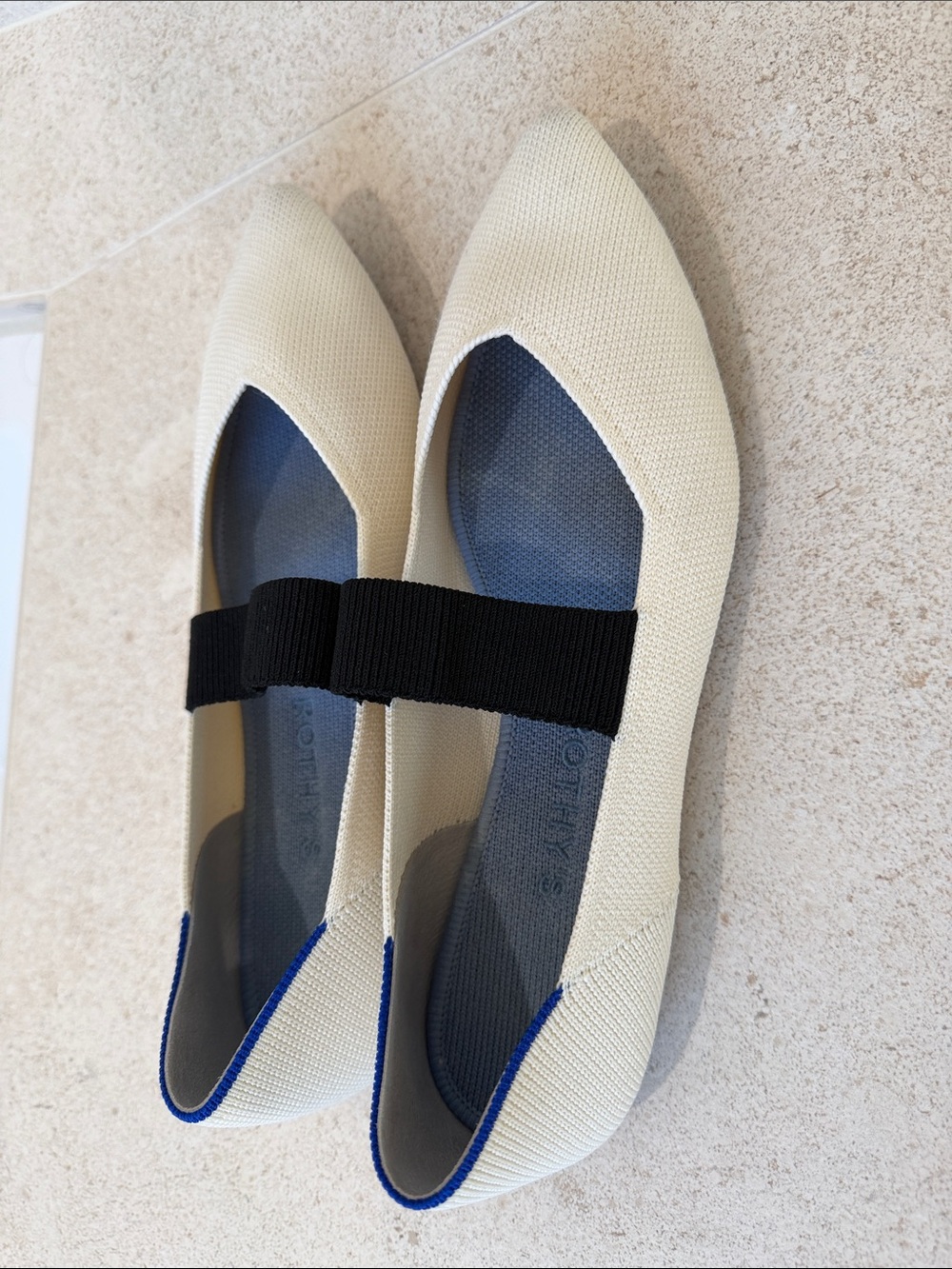 Rothy's Cream Pointed Mary Jane Flats with Black Strap Size 7 Basics Neutrals - Picture 6 of 8